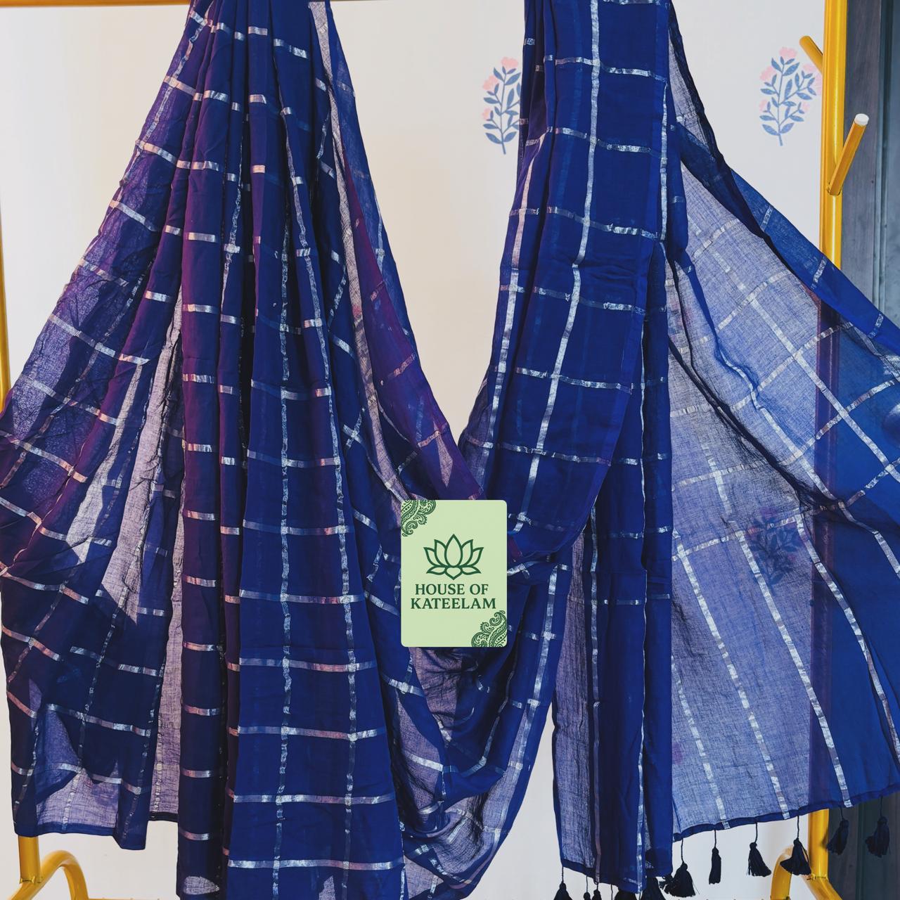 HOK2714- Onam Kasavu- Purple silver checks