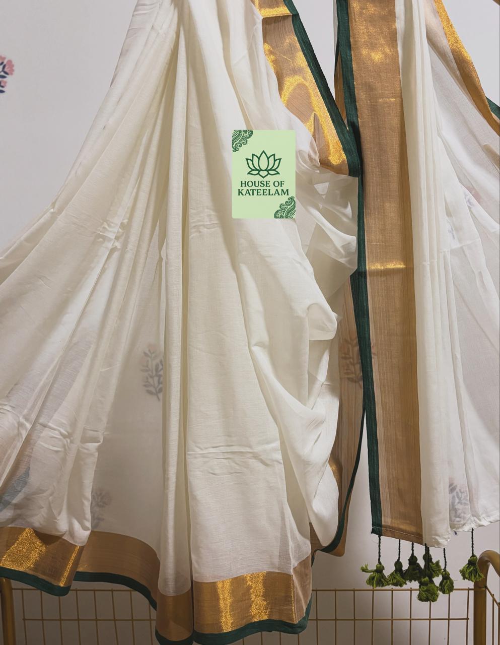 HOK2718- Onam Kasavu- Green Gold White