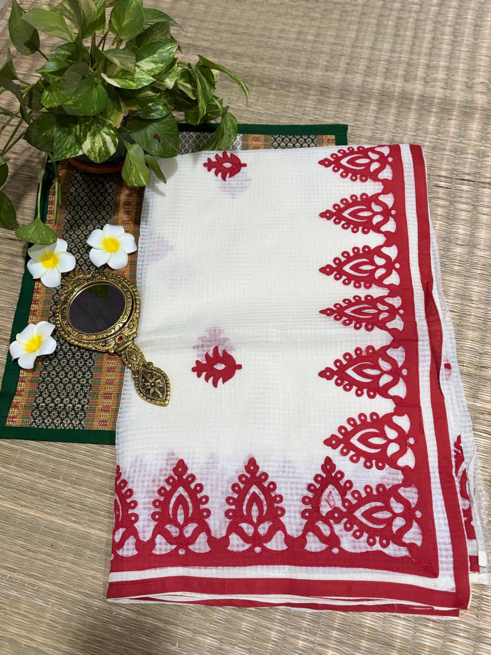HOK2301 - Basanti - White & Red - House of Kateelam
