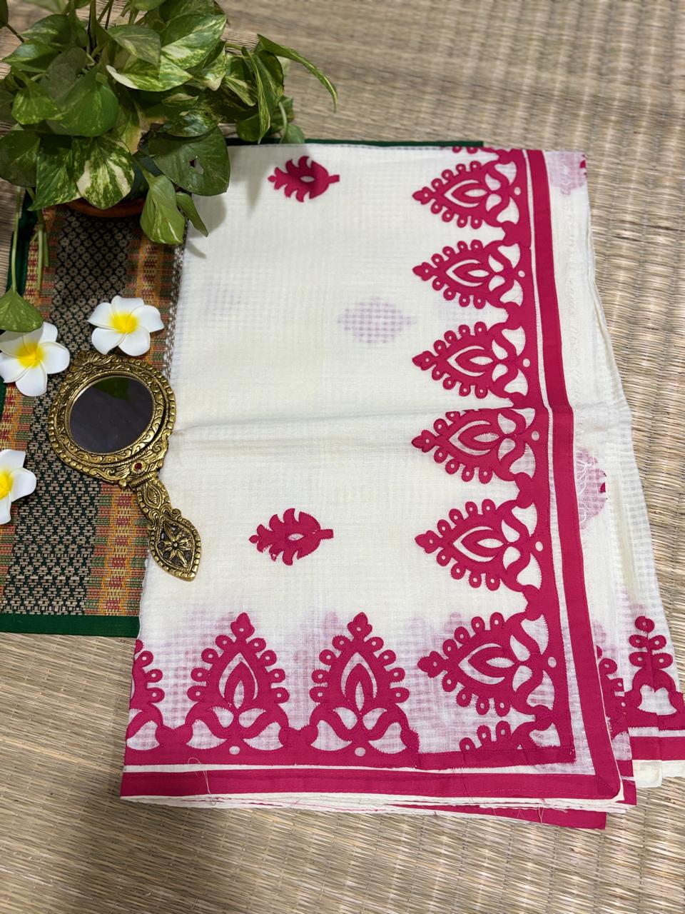 HOK2303 - Basanti - White & Pink - House of Kateelam