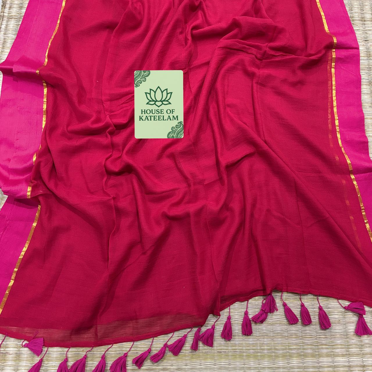 HOK2724 - Onam Kasavu - Red & Pink - House of Kateelam