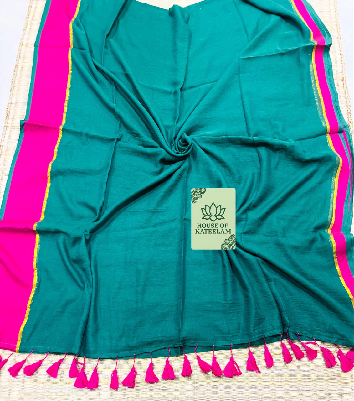 HOK2727 - Onam Kasavu - Dark Green & Pink - House of Kateelam