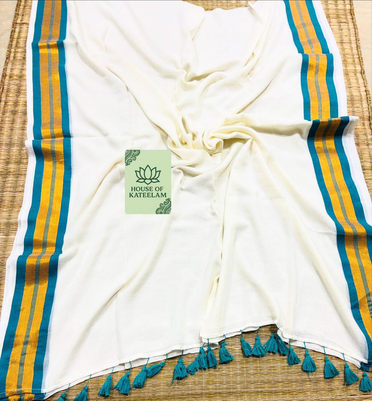 HOK2732 - Onam Kasavu - Green & White - House of Kateelam