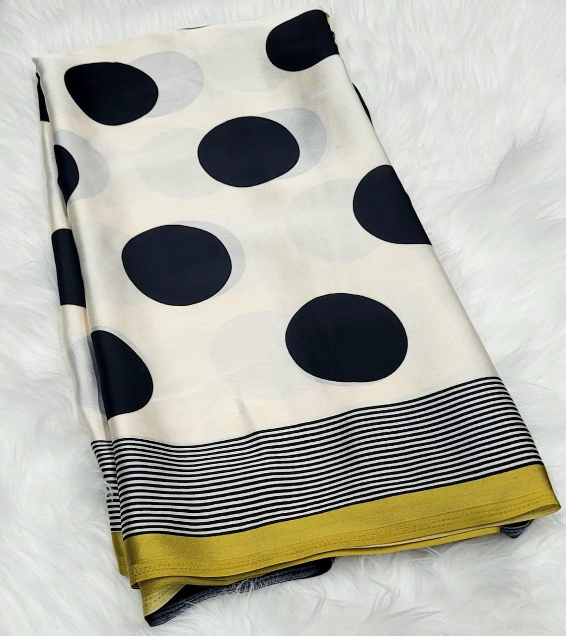HOK3605 - Chandra - White with Black Polka dots Yellow border - House of Kateelam
