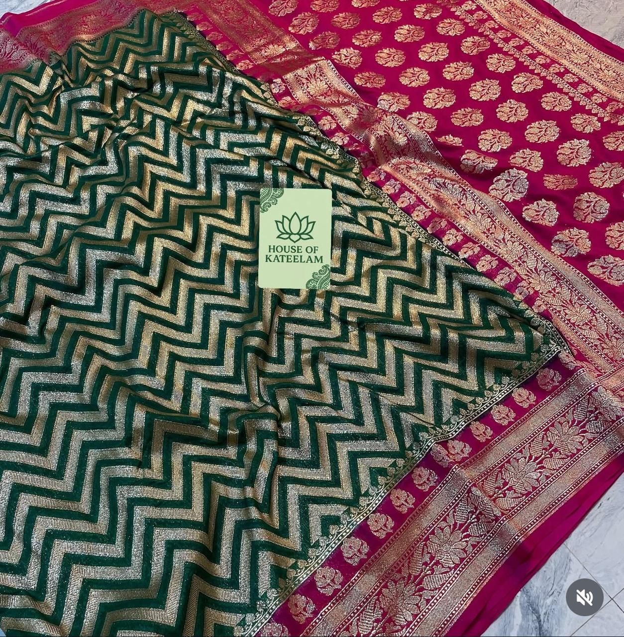 HOK4005 - Shubhra - Dark Green & Rani Pink - House of Kateelam