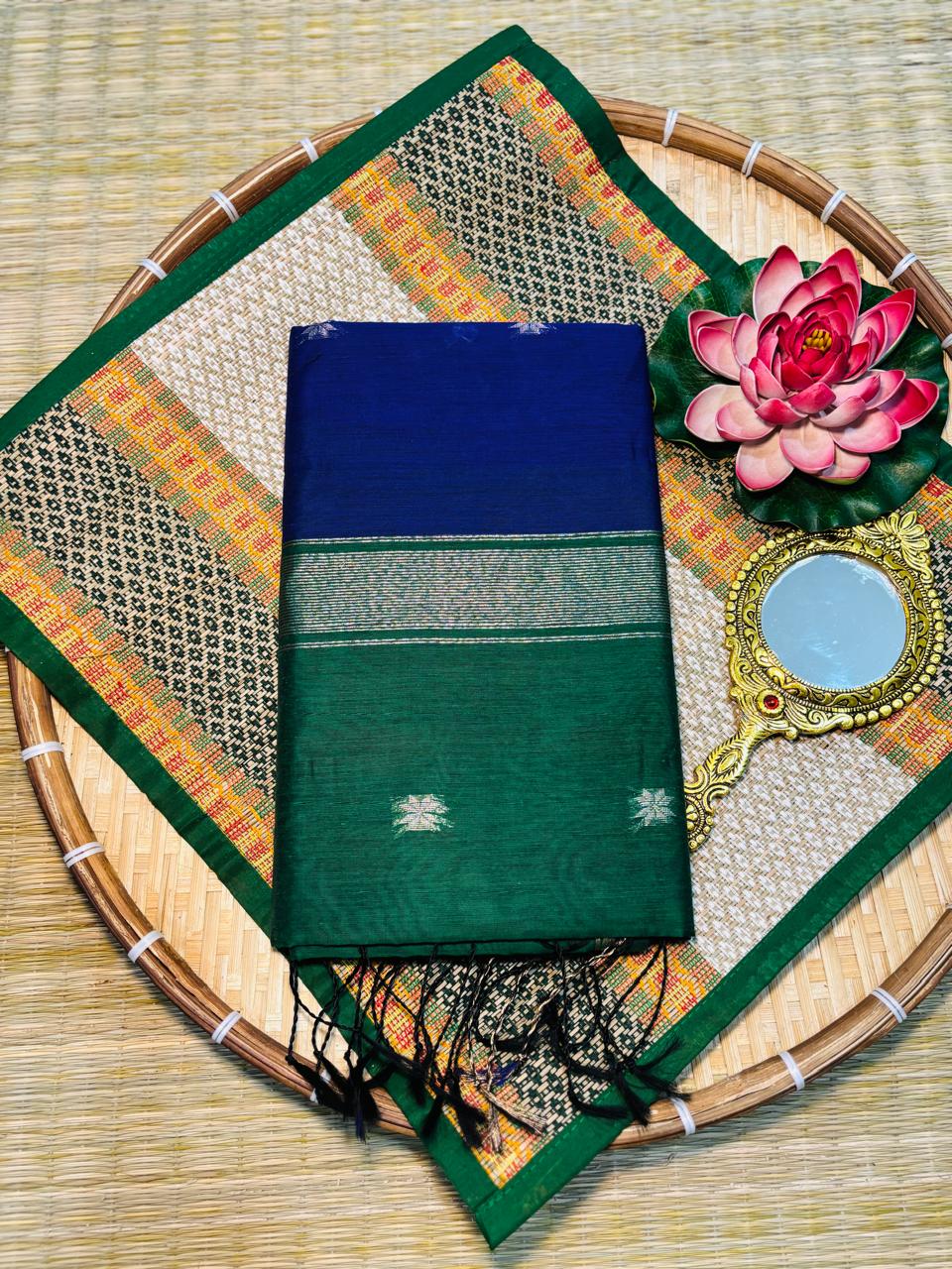 HOK4402 - Maheshwari - Blue with Green - House of Kateelam