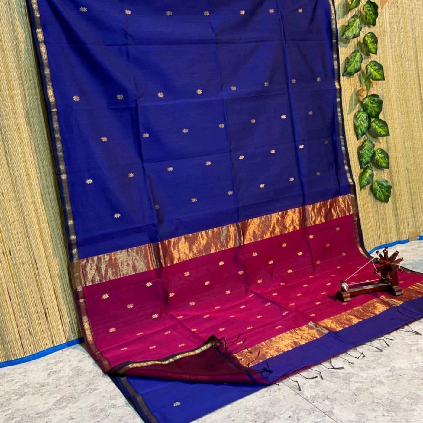 HOK4420 - Maheshwari - Blue with Rani Pink - House of Kateelam