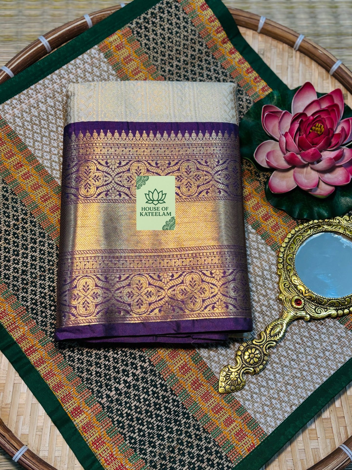 HOK5008 - Kalyani - Cream & Purple - House of Kateelam