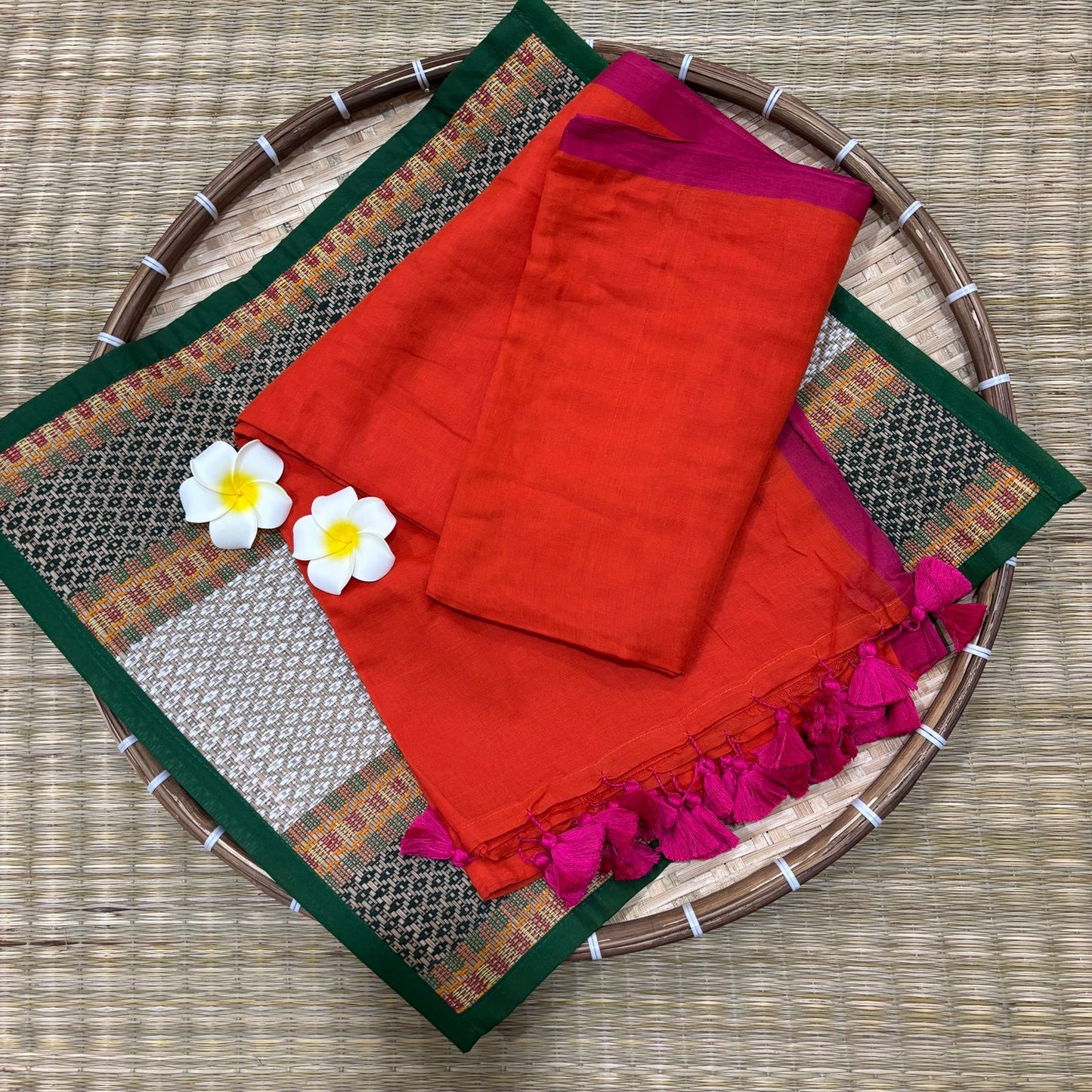 HOK7304 - Veda - Orange & Pink Border - House of Kateelam
