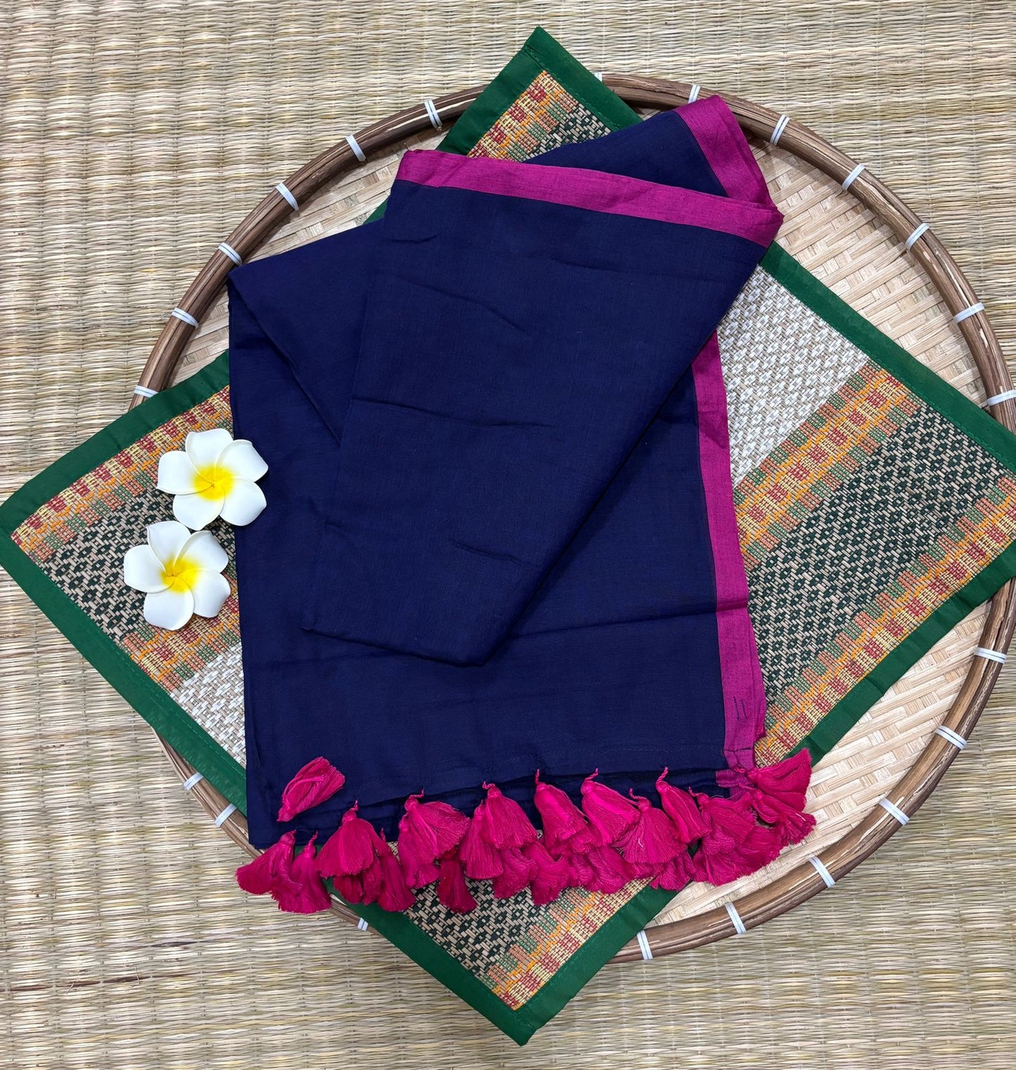 HOK7305 - Veda - Navy Blue & Pink Border - House of Kateelam