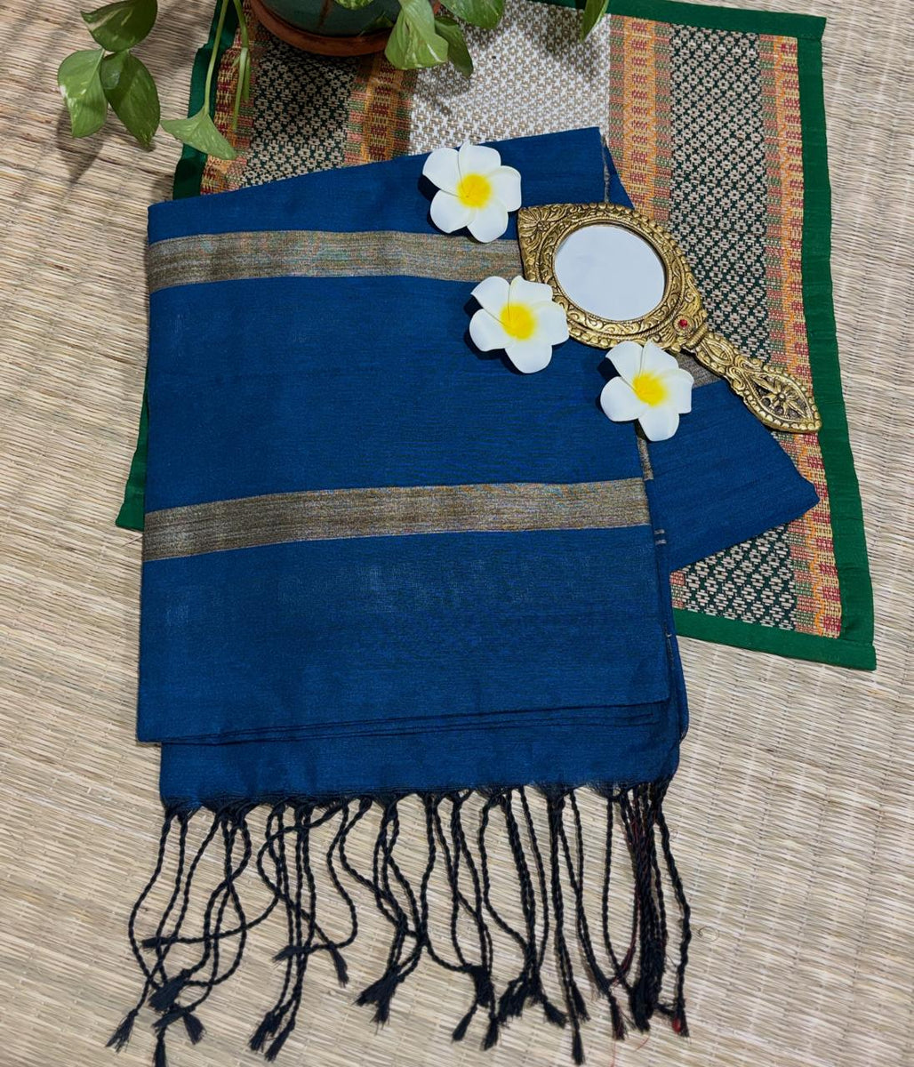 HOK0901- Madhavi- Ghicha Khaadi Stripe Pallu- Blue