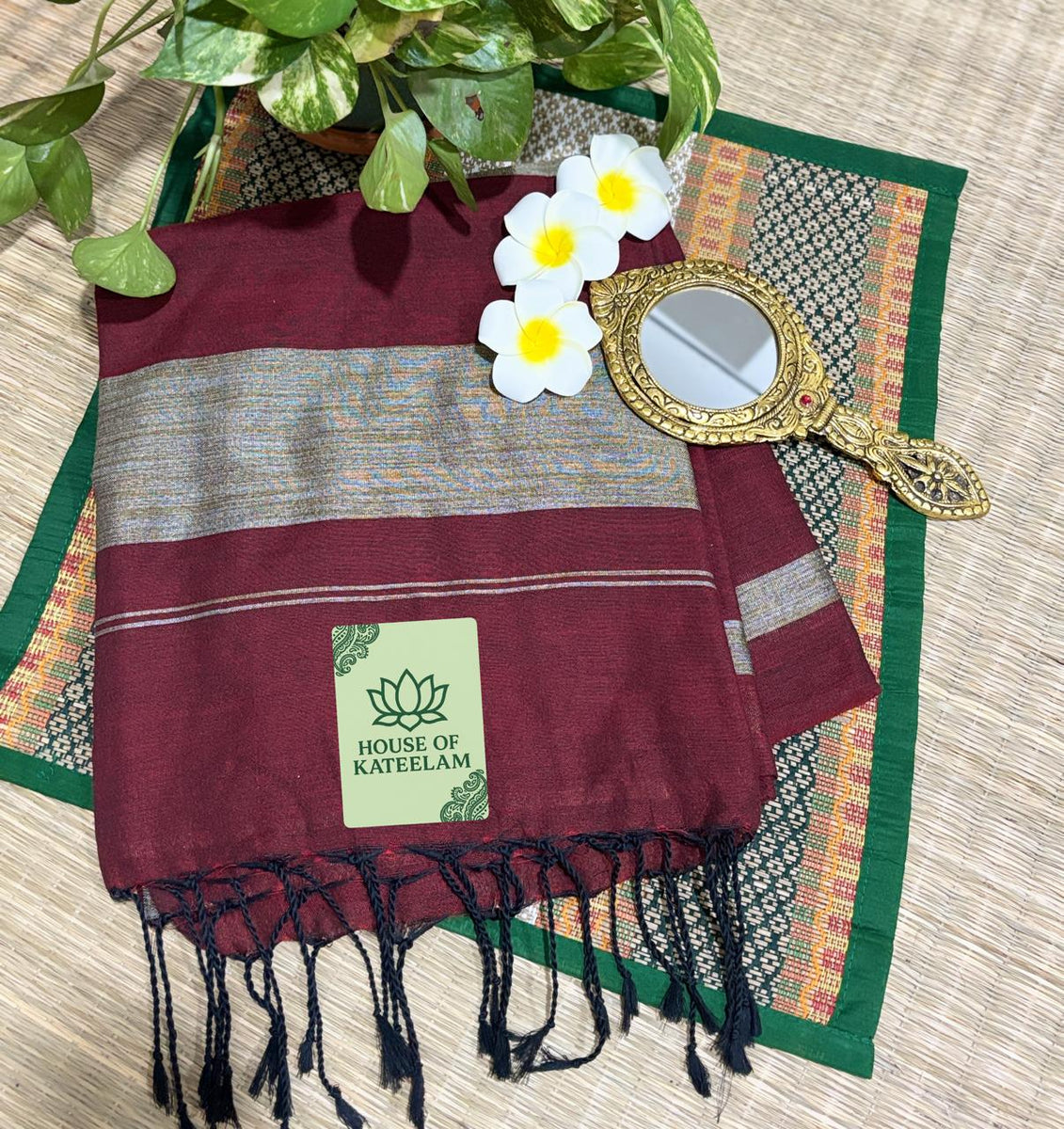 HOK0904- Madhavi- Ghicha Khaadi Stripe Pallu- Maroon