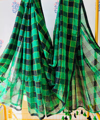 HOK2808- Gamcha- Green Black Zari