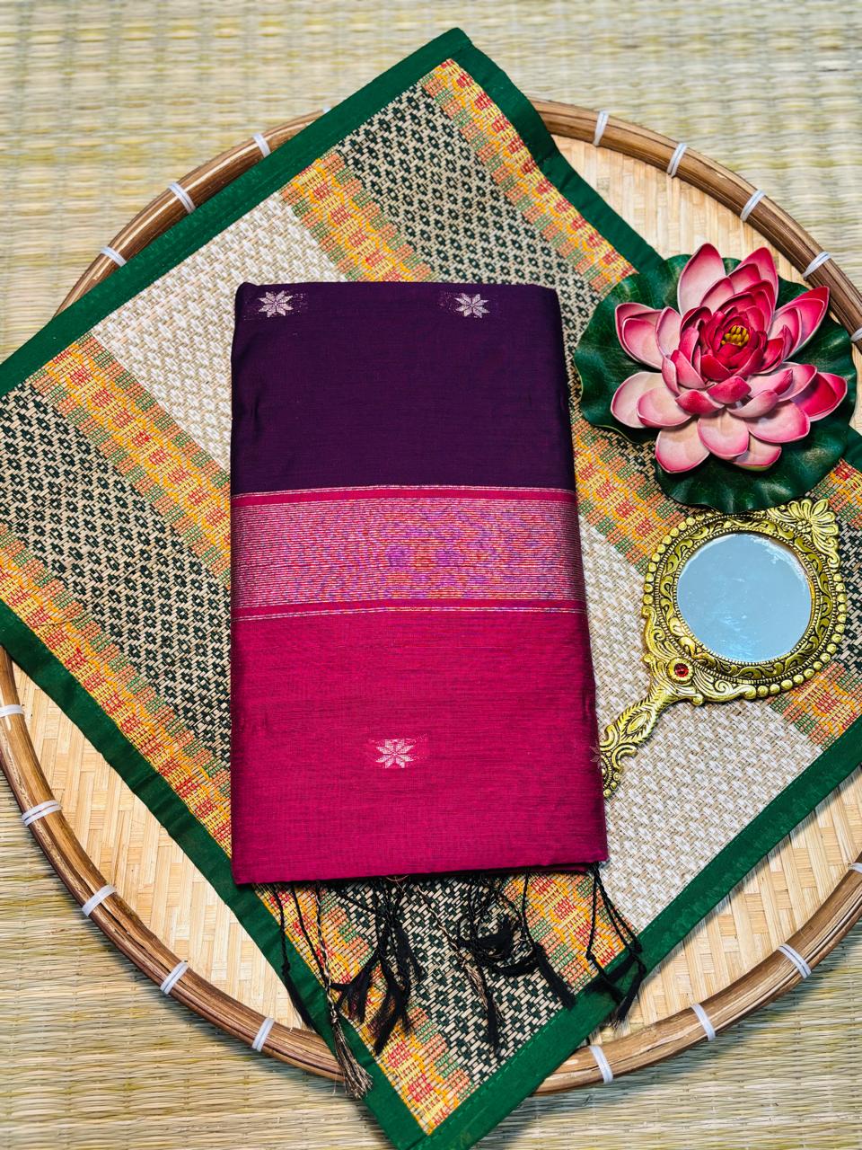HOK4403- Maheshwari- Purple with Rani Pink