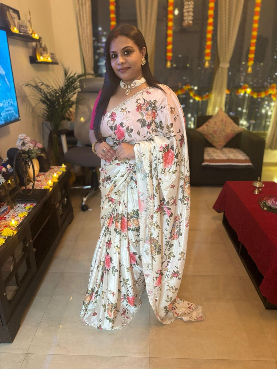 HOK7204- Kaveri- Cream with Pink Blouse