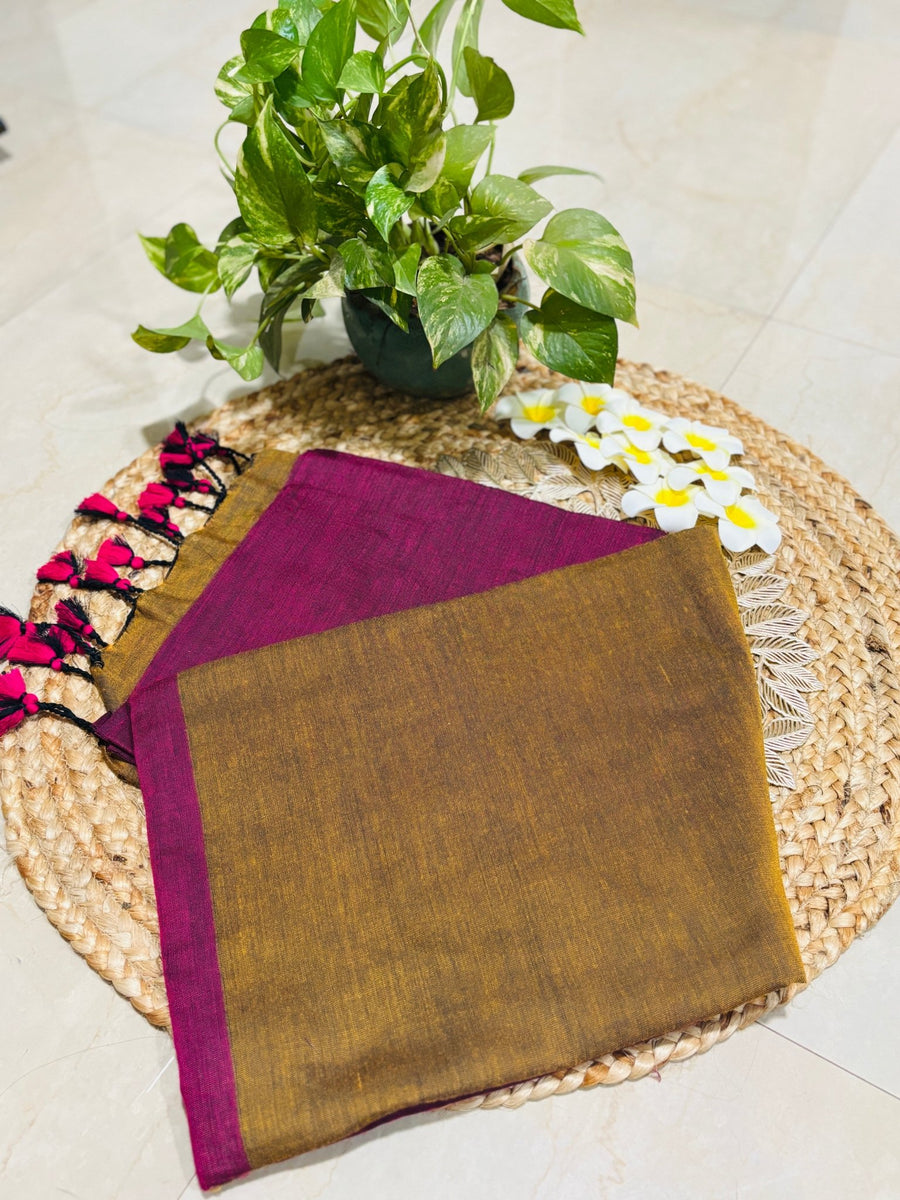 HOK0702- Malika Khadi- Mustard & Rani Pink