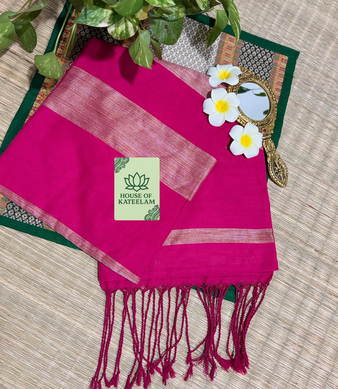 HOK0902 - Madhavi - Ghicha Khaadi Stripe Pallu - Pink - House of Kateelam