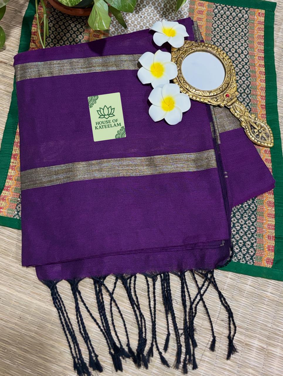 HOK0903 - Madhavi - Ghicha Khaadi Stripe Pallu - Purple - House of Kateelam
