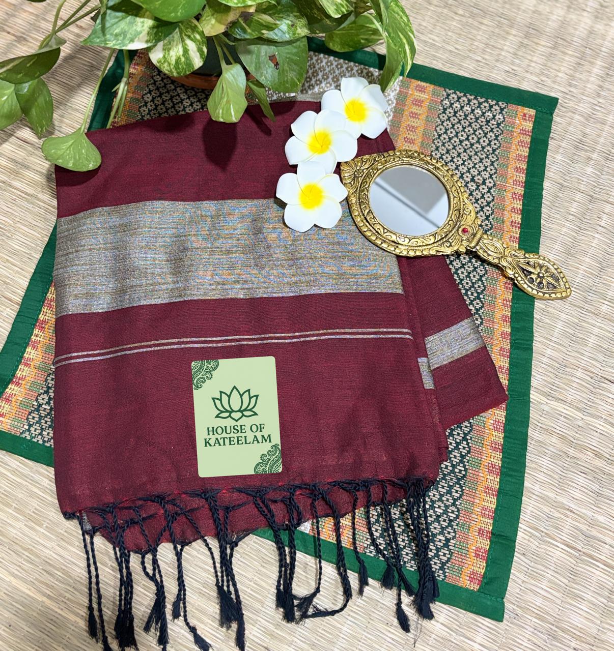 HOK0904 - Madhavi - Ghicha Khaadi Stripe Pallu - Maroon - House of Kateelam