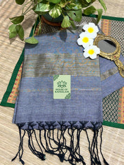 HOK0905- Madhavi- Ghicha Khaadi Stripe Pallu- Grey