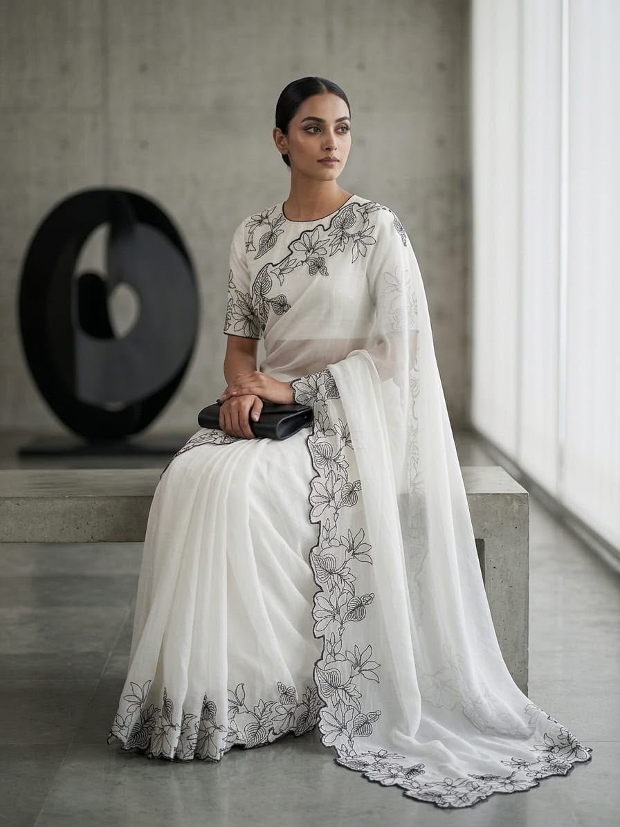 HOK122-01- Carol- White & Black - House of Kateelam
