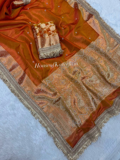 HOK127-02- Dulhan- Orange & Gold - House of Kateelam
