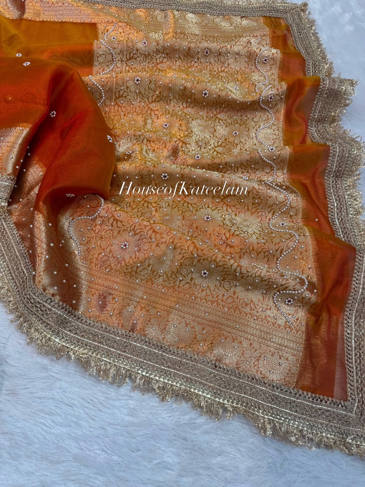 HOK127-02- Dulhan- Orange & Gold - House of Kateelam