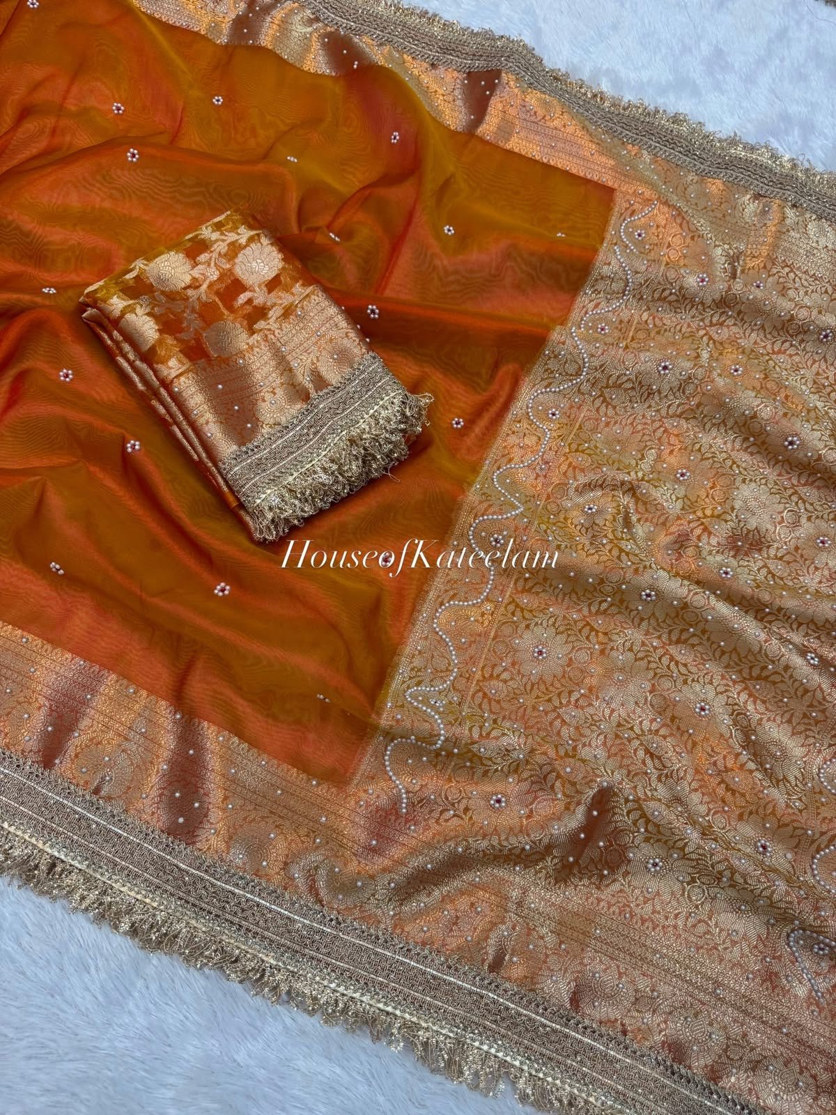 HOK127-02- Dulhan- Orange & Gold - House of Kateelam