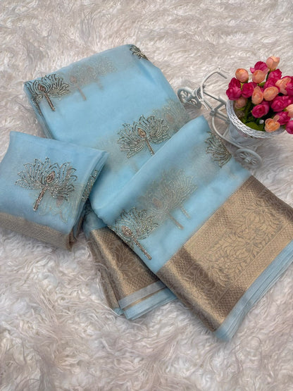 HOK140-02- Hemadri- Sky Blue - House of Kateelam