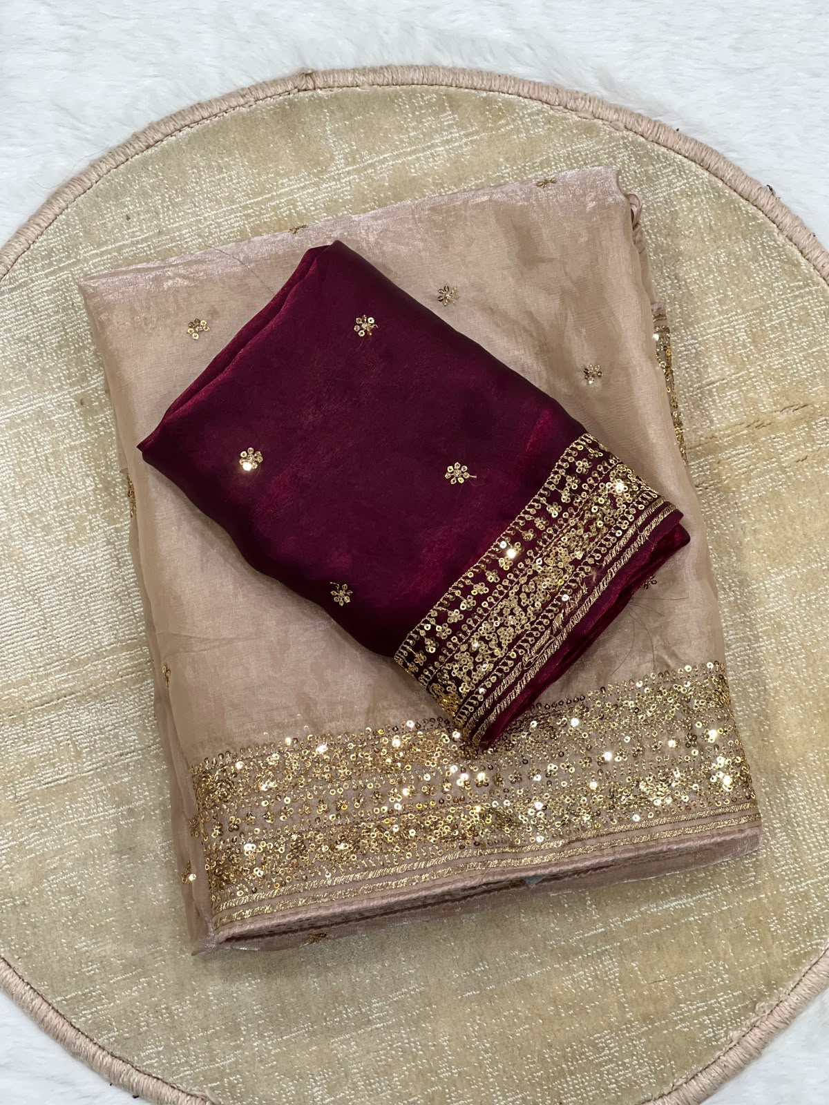 HOK148-06- Sahitya- Beige & Red - House of Kateelam