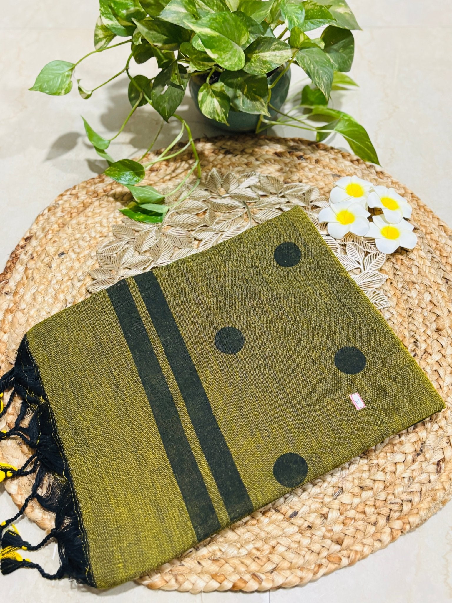 HOK1501 - Bindiya - Polka Mul - Green - House of Kateelam