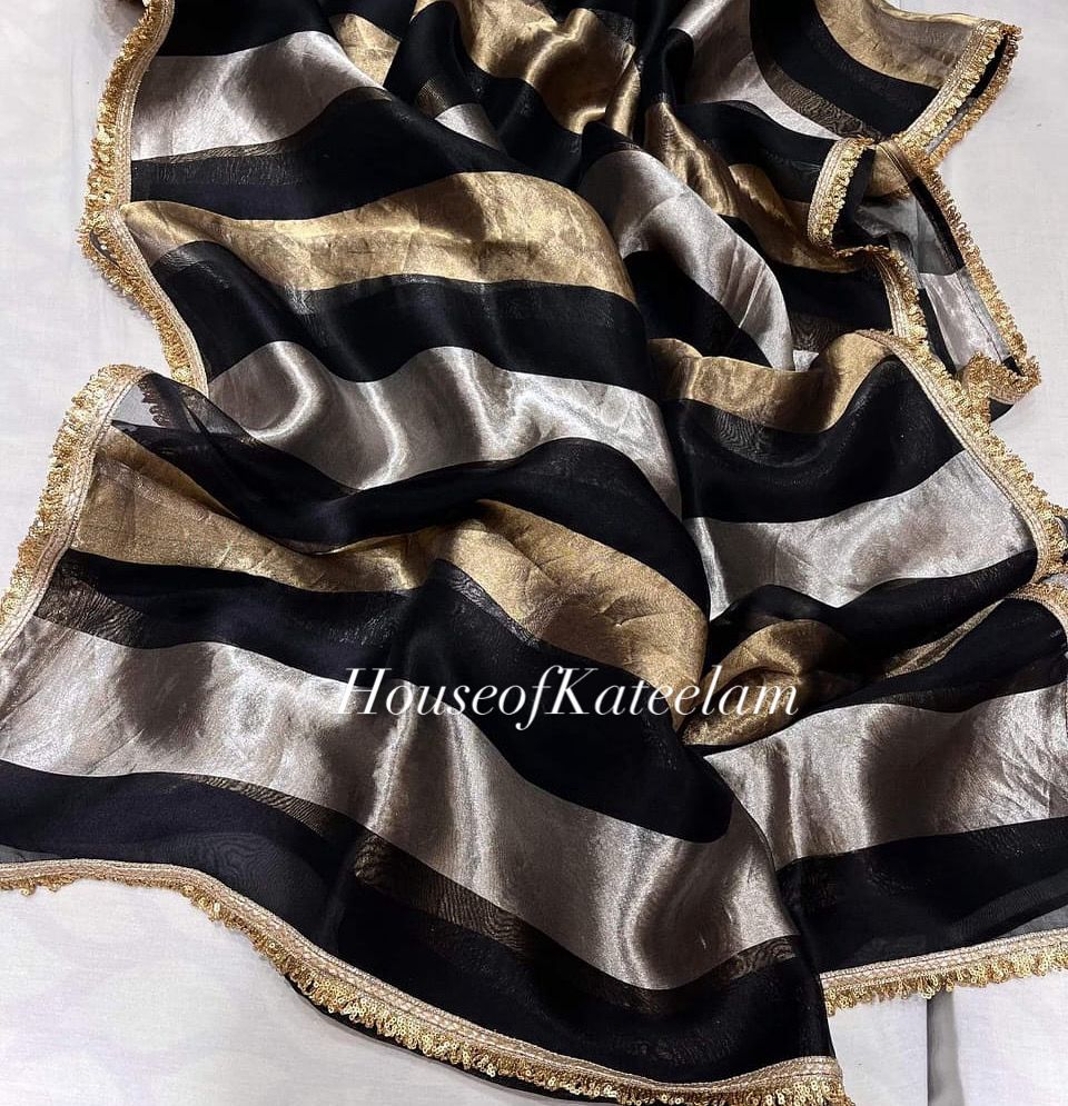 HOK1607 - Utsav - Black Gold Silver Stripe - House of Kateelam