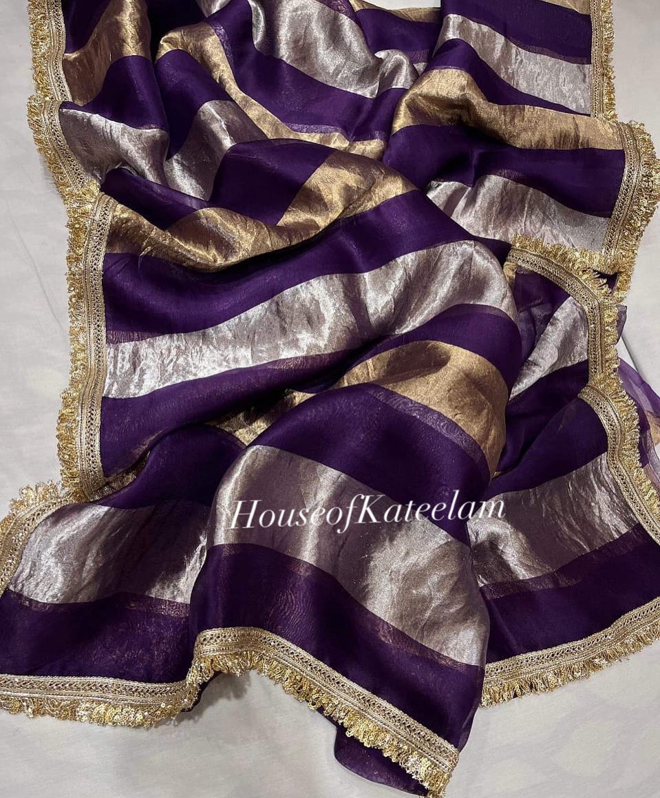 HOK1608 - Utsav - Pruple Gold Silver Stripe - House of Kateelam