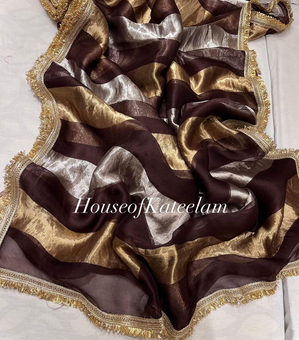 HOK1609 - Utsav - Brown Gold Silver Stripe - House of Kateelam