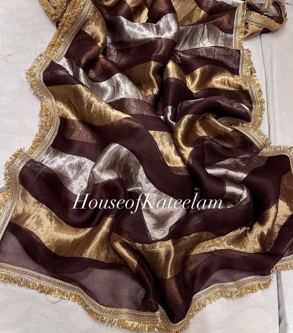 HOK1609-Utsav- Brown Gold Silver Stripe