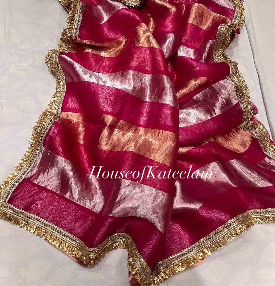 HOK1610 - Utsav - Pink Gold Silver Stripe - House of Kateelam