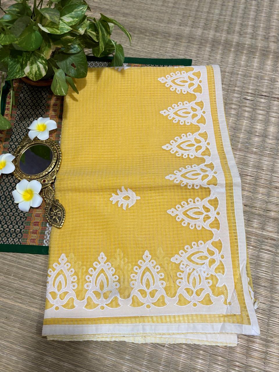 HOK2302 - Basanti - Yellow & White - House of Kateelam