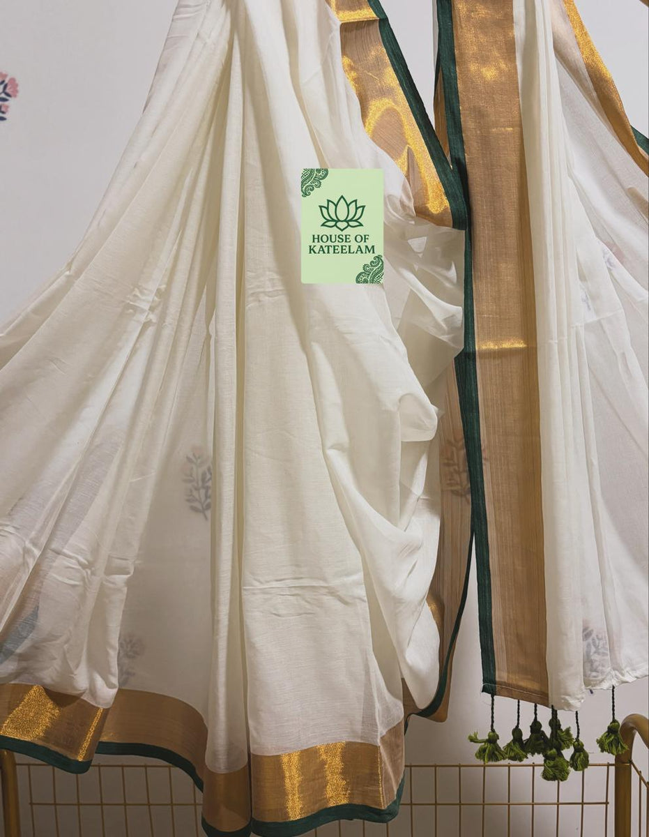 HOK2718- Onam Kasavu- Green Gold White