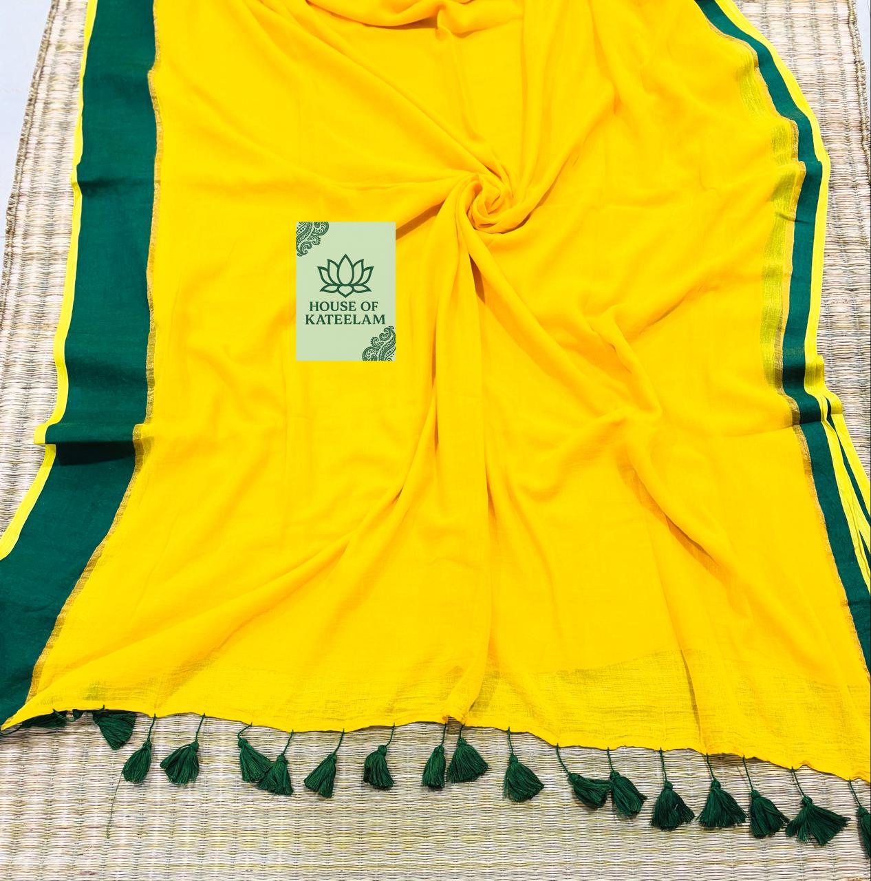 HOK2725 - Onam Kasavu - Yellow & Green - House of Kateelam