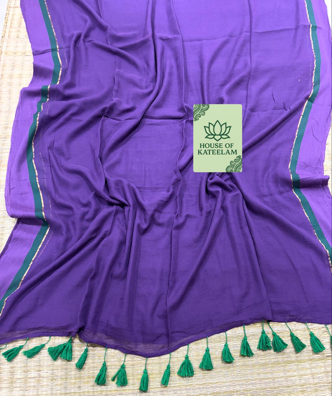 HOK2729 - Onam Kasavu - Purple & Green - House of Kateelam