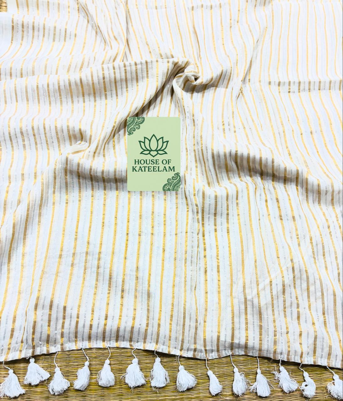 HOK2730 - Onam Kasavu - Gold Stripe & White - House of Kateelam