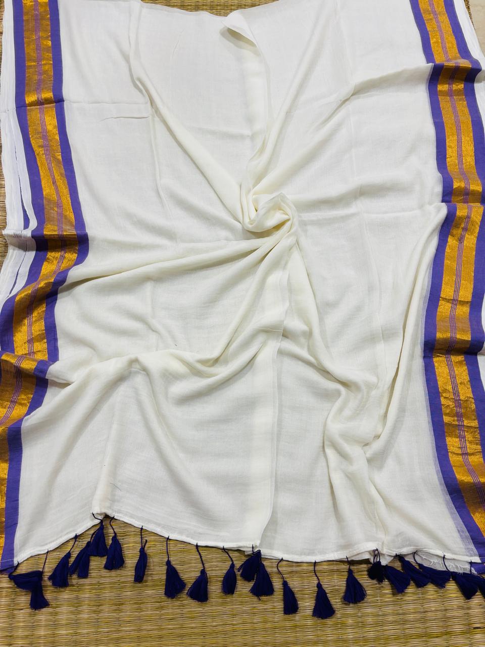 HOK2731 - Onam Kasavu - Purple & White - House of Kateelam