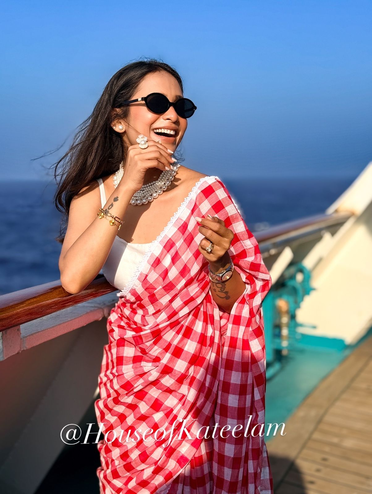 HOK2812 - Gamcha - White Lace with Red checks - House of Kateelam