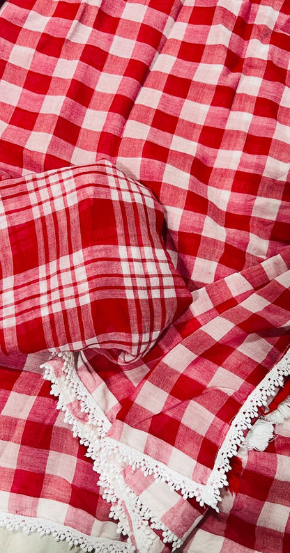 HOK2812 - Gamcha - White Lace with Red checks - House of Kateelam
