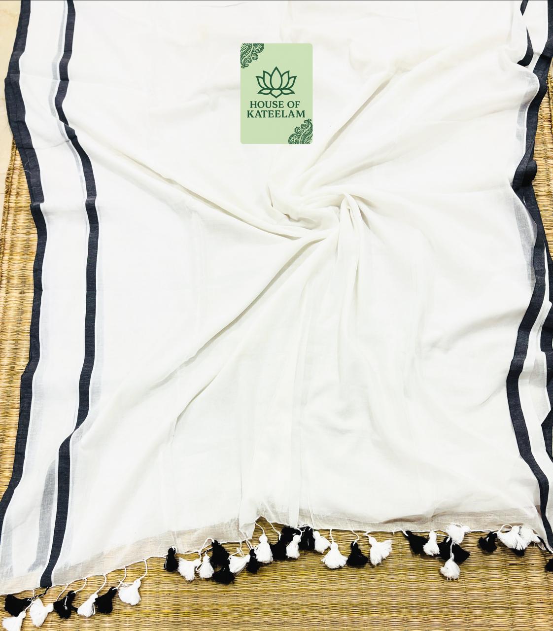 HOK2906 - Rekha - White with Black stripe - House of Kateelam