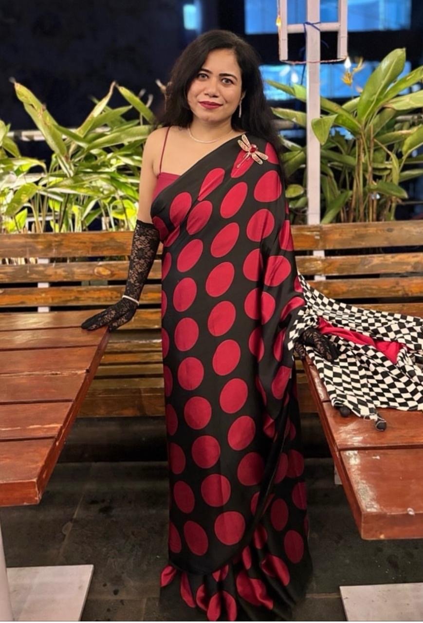 HOK3601 - Chandra - Black with Red Polka dots - House of Kateelam
