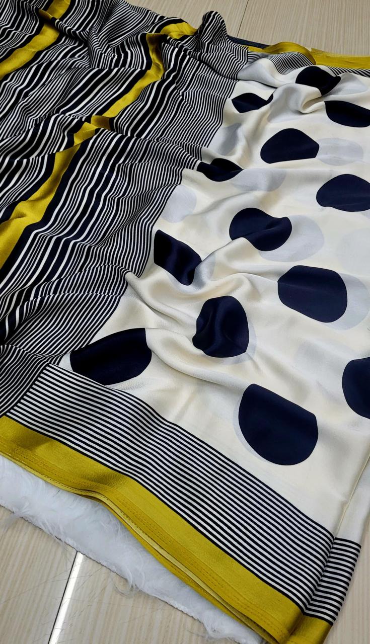 HOK3605 - Chandra - White with Black Polka dots Yellow border - House of Kateelam