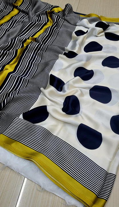 HOK3605 - Chandra - White with Black Polka dots Yellow border - House of Kateelam