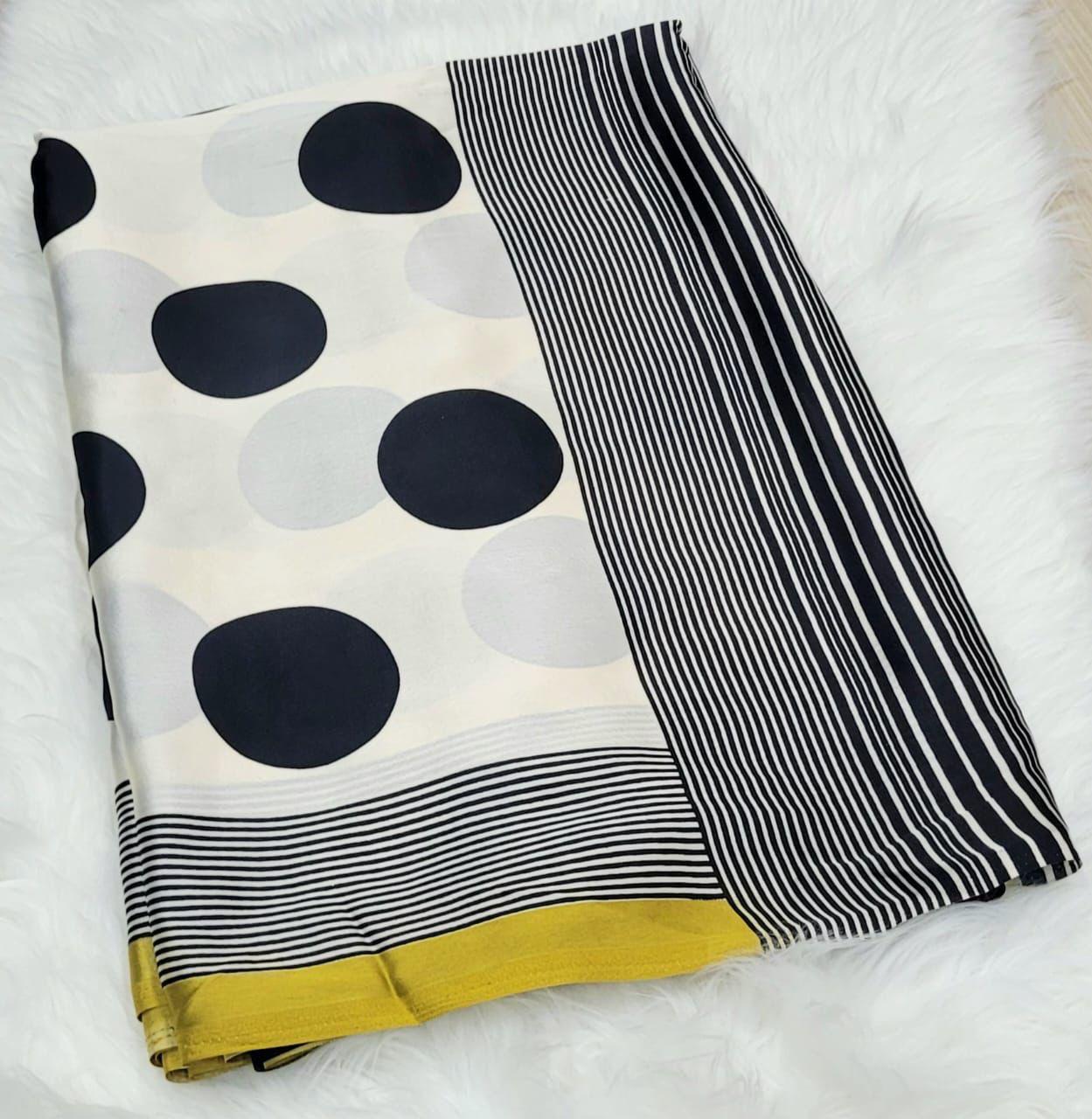 HOK3605 - Chandra - White with Black Polka dots Yellow border - House of Kateelam