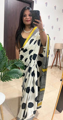 HOK3605- Chandra- White with Black Polka dots Yellow border
